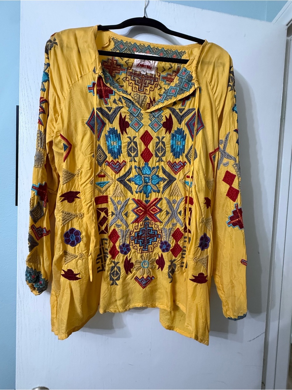 Johnny Was Boho Embroidered Yellow Women's Tunic Top - M